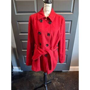Nine West Red Wool Blend  Double Breasted Coat with Tie Belt/Pre-owned, Sz. 14 E